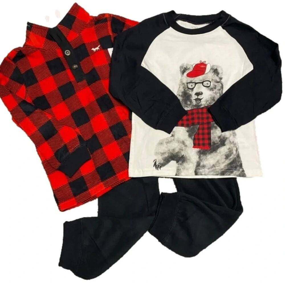 Carter's Boys Bear Shirt Plaid Pullover Joggers 3 piece Set Size 5T NWT - Picture 1 of 5